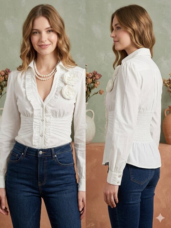 grass collection Tops - Grass Collection Ruffled Long Sleeves Cottagecore Whimsigoth Fairy Blouse Sz S
